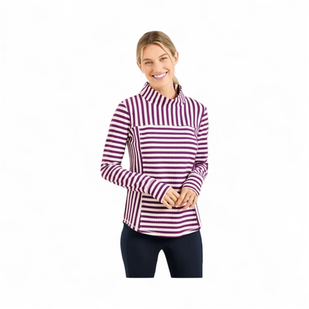 TALBOTS T by Talbots Mockneck Textured Stripe Pullover Size Large Petite NWT